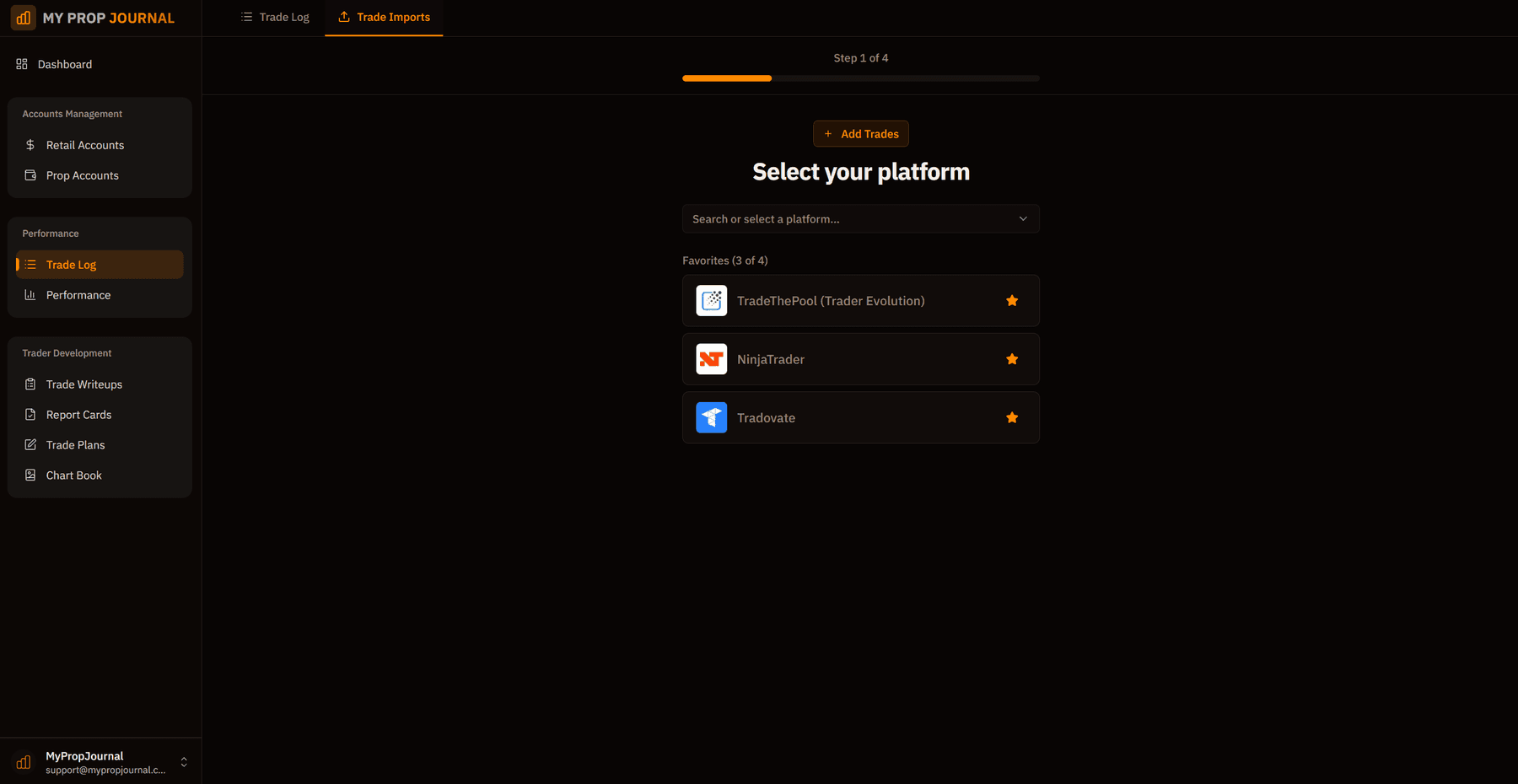 CSV trade import from brokers and prop firms into trade journal